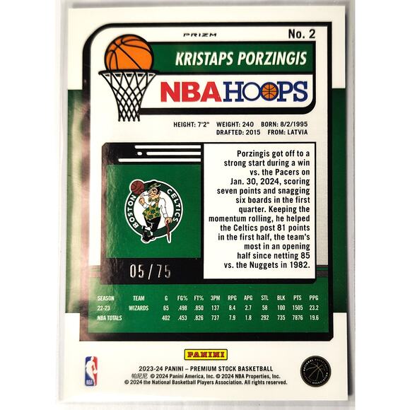 2023-24 NBA Hoops Premium Stock KRISTAPS PORZINGIS #2 Blue Pulsar Prizm 05/75 - Picture 2 of 3
